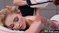 Petite teens got fucked after a massage in a threesome